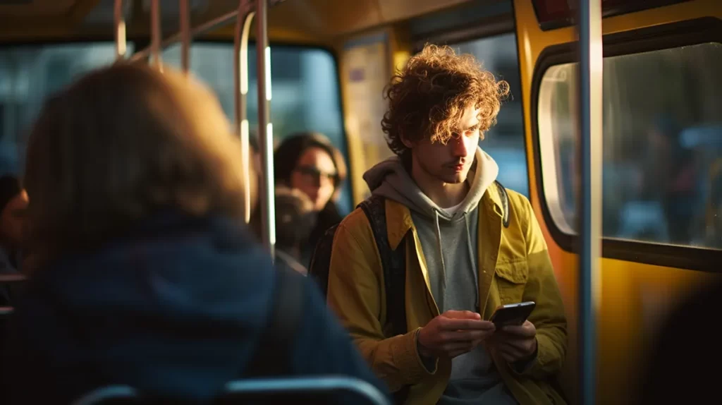 Pessoa olhando horário de ônibus no celular