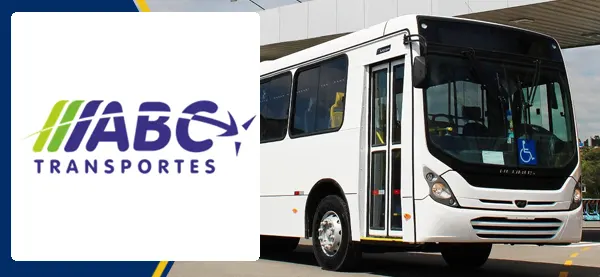 Logo e ônibus da ABC Transportes Caçapava