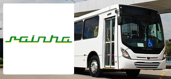 Logo e ônibus da Auto Viação Rainha