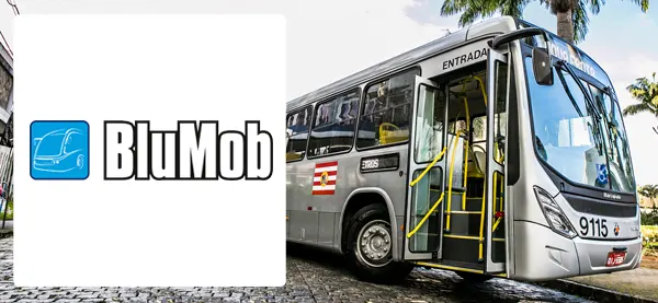 Logo e ônibus da BluMob