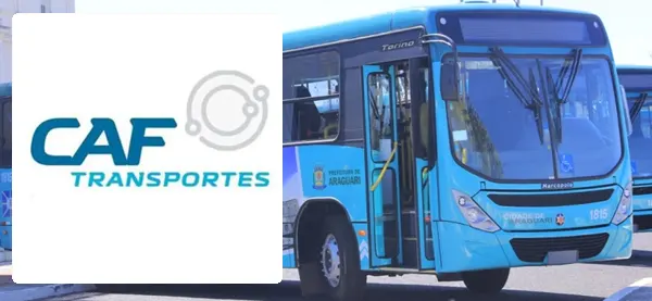 Logo e ônibus da CAF Transportes Araguari