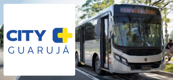 Logo e ônibus da City Mais Guarujá