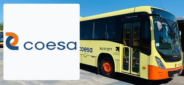 Logo e ônibus da Coesa Transportes