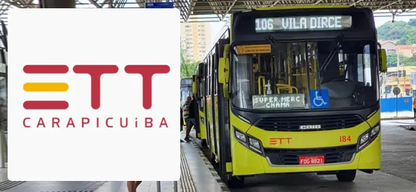 Logo e ônibus da ETT Carapicuíba