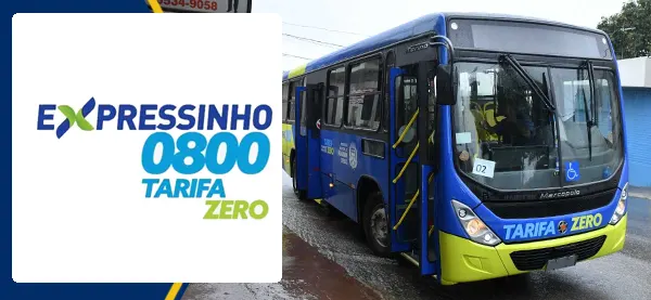 Logo e ônibus da Expressinho 0800 (São Joaquim de Bicas)