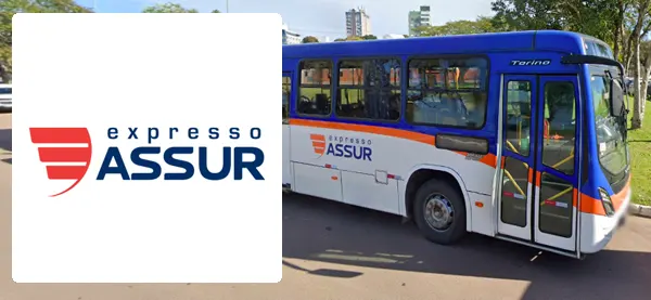 Logo e ônibus da Expresso Assur Guaíba