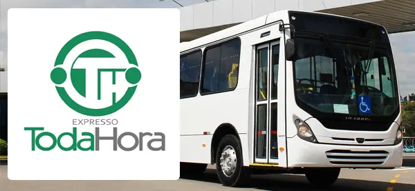 Logo e ônibus da Expresso Toda Hora