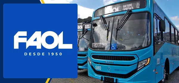 Logo e ônibus da Faol Nova Friburgo