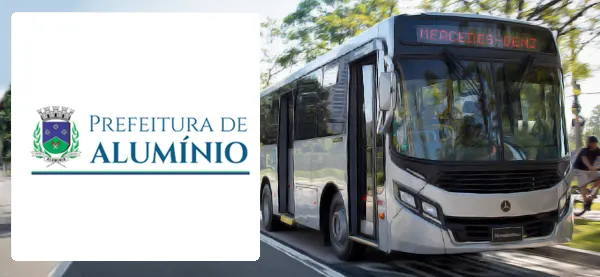 Logo e ônibus da Prefeitura de Alumínio