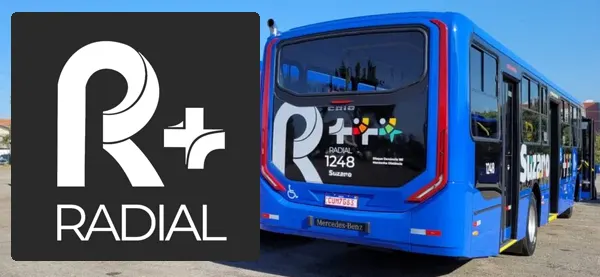 Logo e ônibus da Radial Suzano