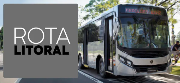 Logo e ônibus da Rota Litoral