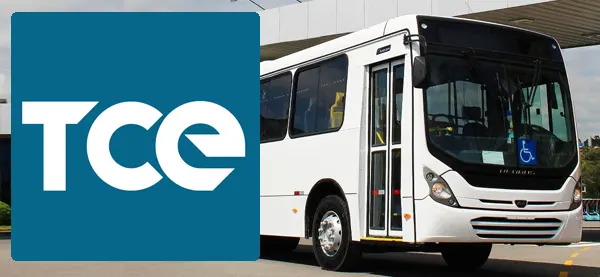 Logo e ônibus da TCE - Transporte Coletivo do Entorno