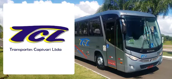 Logo e ônibus da TCL Transportes Capivari