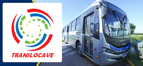 Logo e ônibus da Translocave Lucas do Rio Verde