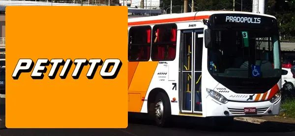Logo e ônibus da Transportadora Petitto