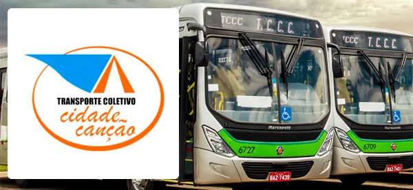 Logo e ônibus da Transporte Coletivo Cidade Canção