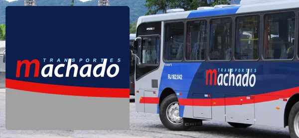Logo e ônibus da Transportes Machado