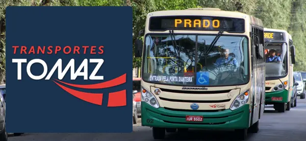 Logo e ônibus da Transportes Tomaz