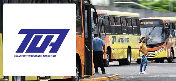 Logo e ônibus da TUA Transportes Urbanos Araçatuba