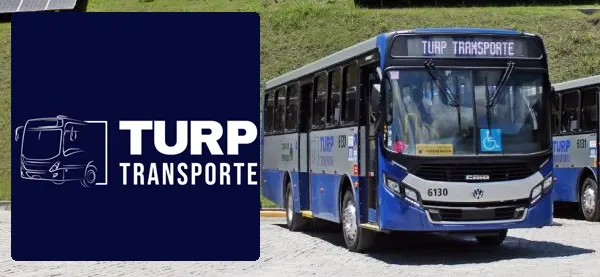 Logo e ônibus da Turp Transporte Urbano de Petrópolis