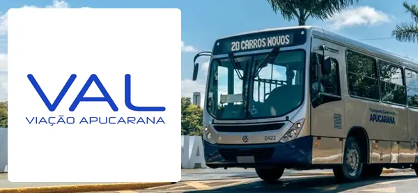 Logo e ônibus da VAL Viação Apucarana