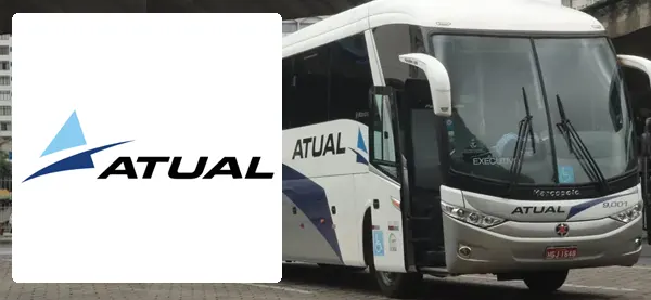 Logo e ônibus da Viação Atual