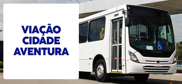 Logo e ônibus da Viação Cidade Aventura