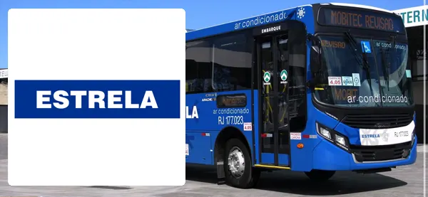 Logo e ônibus da Viação Estrela