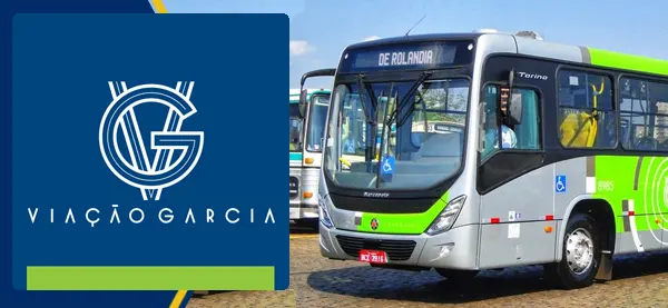 Logo e ônibus da Viação Garcia