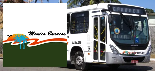 Logo e ônibus da Viação Montes Brancos