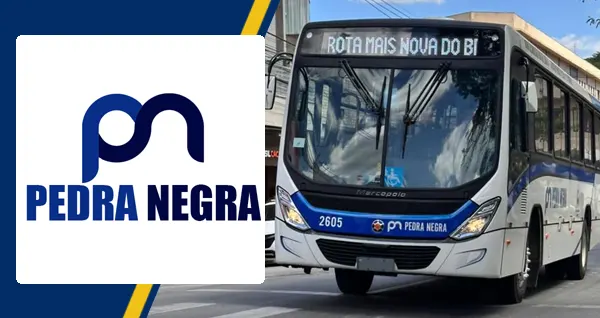 Logo e ônibus da Viação Pedra Negra Itaúna