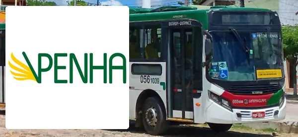 Logo e ônibus da Viação Penha Maranguape