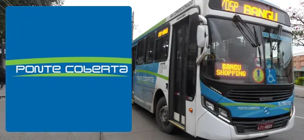 Logo e ônibus da Viação Ponte Coberta