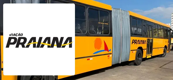 Logo e ônibus da Viação Praiana