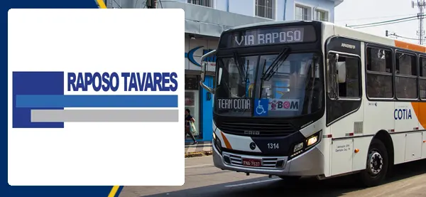 Logo e ônibus da Viação Raposo Tavares Cotia