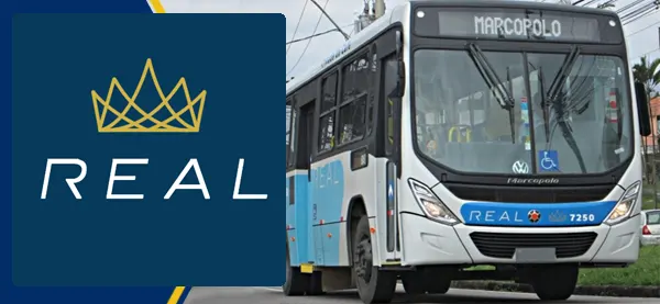 Logo e ônibus da Viação Real Varginha