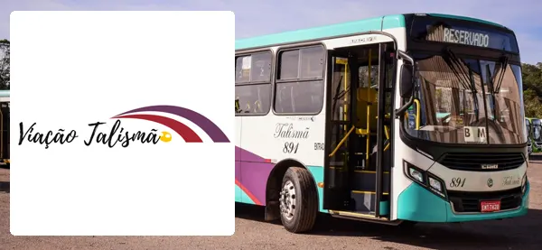 Logo e ônibus da Viação Talismã