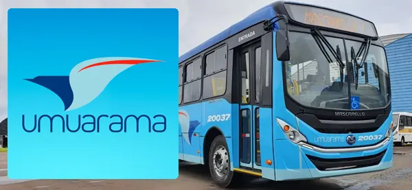 Logo e ônibus da Viação Umuarama